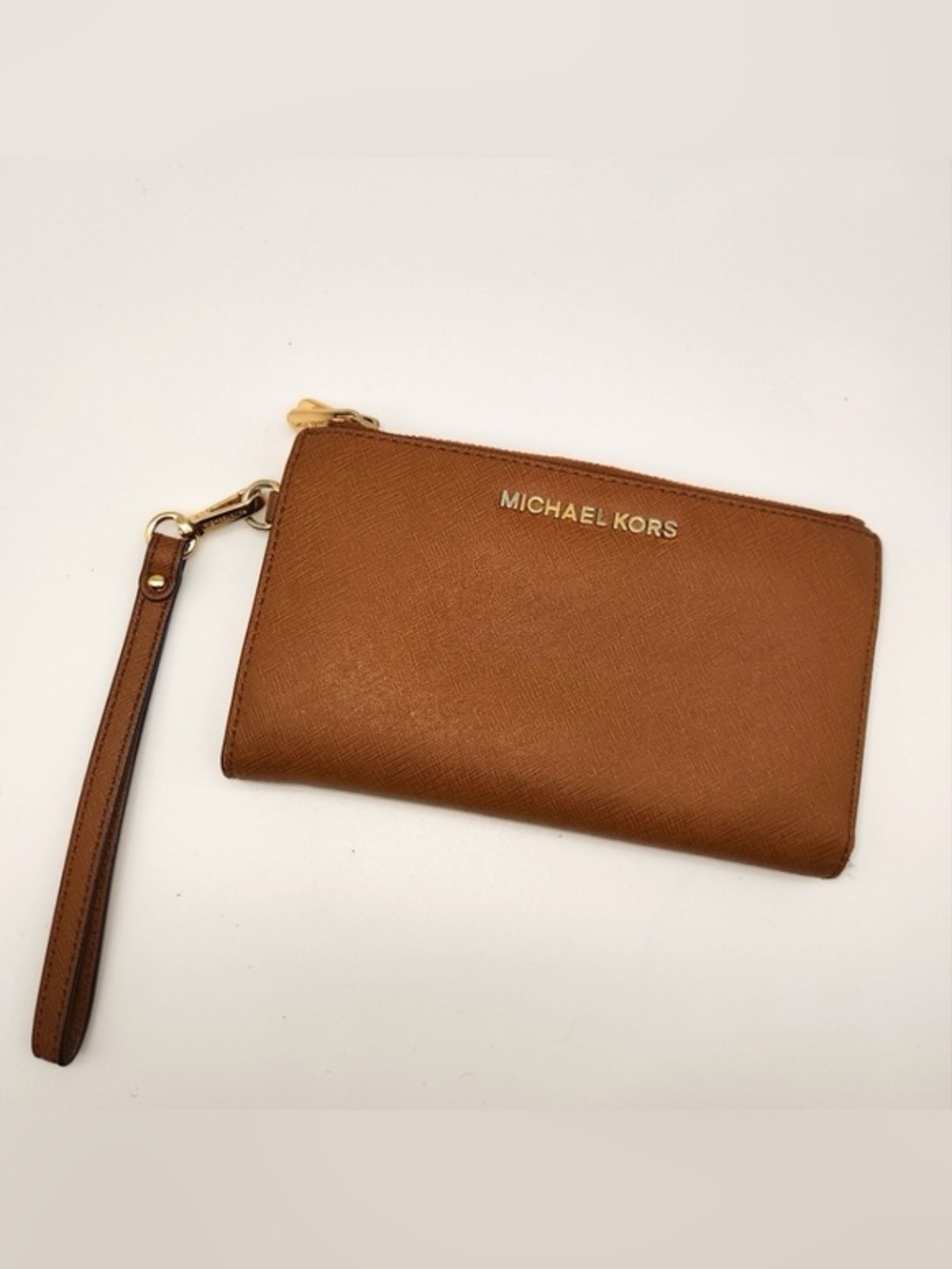Michael Kors Cognac Saffiano Zip Wristlet Wallet